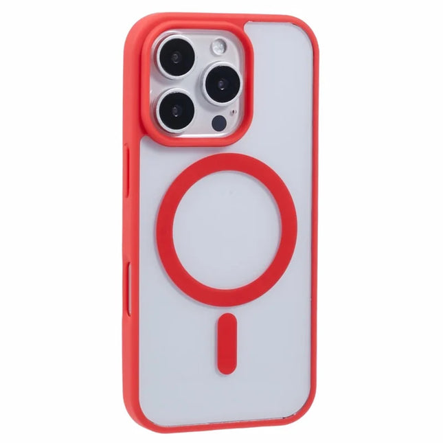 For iPhone 16 Pro Max Case Compatible with MagSafe Shockproof PC+TPU Clear Phone Cover - Red