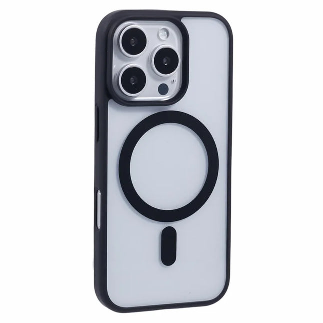 For iPhone 16 Pro Max Case Compatible with MagSafe Shockproof PC+TPU Clear Phone Cover - Black