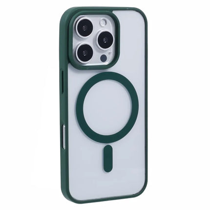 For iPhone 16 Pro Max Case Compatible with MagSafe Shockproof PC+TPU Clear Phone Cover - Green