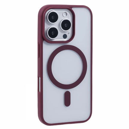 For iPhone 16 Pro Max Case Compatible with MagSafe Shockproof PC+TPU Clear Phone Cover - Wine Red