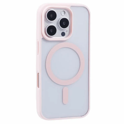 For iPhone 16 Pro Max Case Compatible with MagSafe Shockproof PC+TPU Clear Phone Cover - Pink