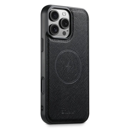 SUTENI H18 For iPhone 16 Pro Max Magnetic Case Cross Texture Leather+TPU Cover with Detachable Card Bag