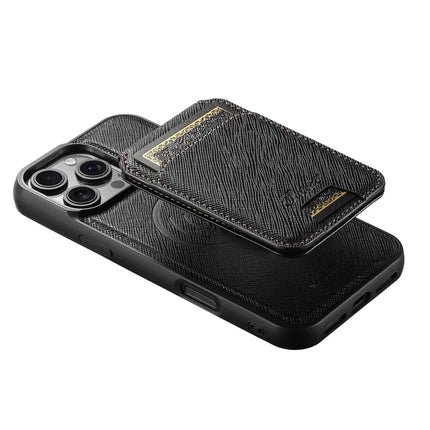 SUTENI H18 For iPhone 16 Pro Max Magnetic Case Cross Texture Leather+TPU Cover with Detachable Card Bag