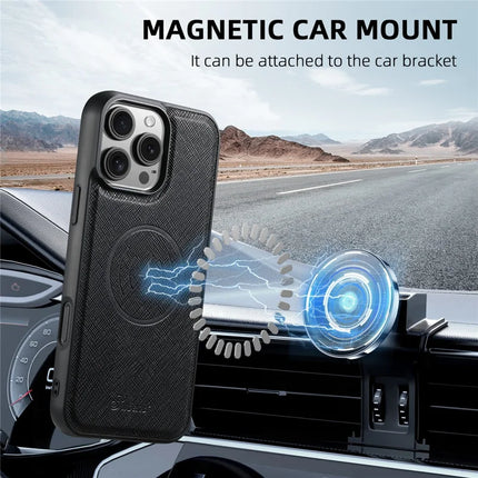 SUTENI H18 For iPhone 16 Pro Max Magnetic Case Cross Texture Leather+TPU Cover with Detachable Card Bag