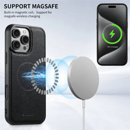 SUTENI H18 For iPhone 16 Pro Max Magnetic Case Cross Texture Leather+TPU Cover with Detachable Card Bag