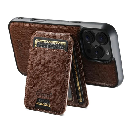 SUTENI H18 For iPhone 16 Pro Max Magnetic Case Cross Texture Leather+TPU Cover with Detachable Card Bag