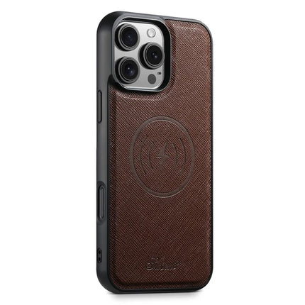 SUTENI H18 For iPhone 16 Pro Max Magnetic Case Cross Texture Leather+TPU Cover with Detachable Card Bag