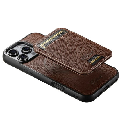 SUTENI H18 For iPhone 16 Pro Max Magnetic Case Cross Texture Leather+TPU Cover with Detachable Card Bag