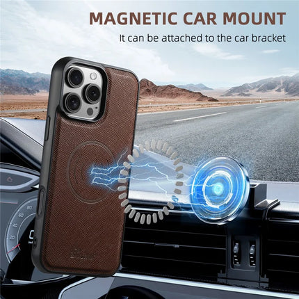 SUTENI H18 For iPhone 16 Pro Max Magnetic Case Cross Texture Leather+TPU Cover with Detachable Card Bag