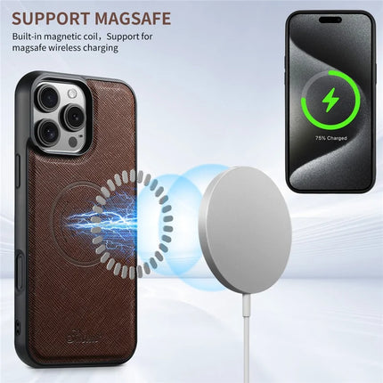 SUTENI H18 For iPhone 16 Pro Max Magnetic Case Cross Texture Leather+TPU Cover with Detachable Card Bag