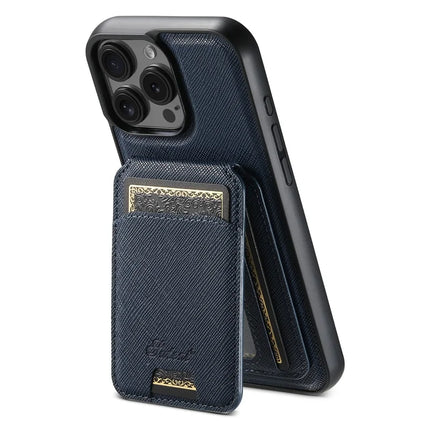 SUTENI H18 For iPhone 16 Pro Max Magnetic Case Cross Texture Leather+TPU Cover with Detachable Card Bag - Blue