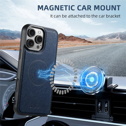 SUTENI H18 For iPhone 16 Pro Max Magnetic Case Cross Texture Leather+TPU Cover with Detachable Card Bag