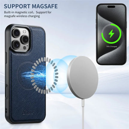 SUTENI H18 For iPhone 16 Pro Max Magnetic Case Cross Texture Leather+TPU Cover with Detachable Card Bag
