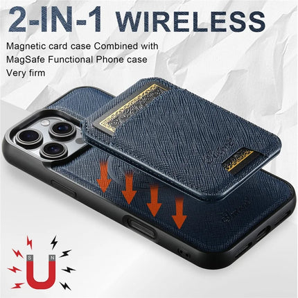 SUTENI H18 For iPhone 16 Pro Max Magnetic Case Cross Texture Leather+TPU Cover with Detachable Card Bag