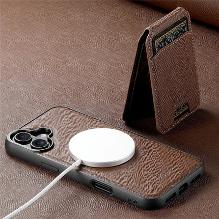 SUTENI H18 For iPhone 16 Magnetic Case Cross Texture Leather+TPU Cover with Detachable Card Bag