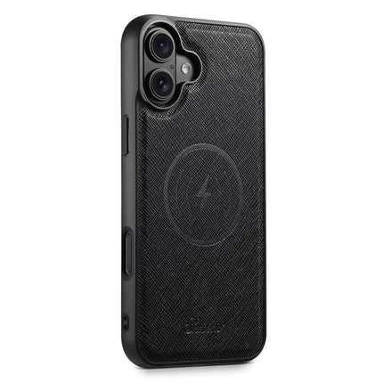 SUTENI H18 For iPhone 16 Plus Magnetic Case Cross Texture Leather+TPU Cover with Detachable Card Bag