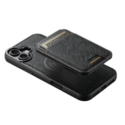 SUTENI H18 For iPhone 16 Plus Magnetic Case Cross Texture Leather+TPU Cover with Detachable Card Bag