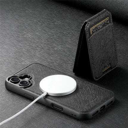 SUTENI H18 For iPhone 16 Plus Magnetic Case Cross Texture Leather+TPU Cover with Detachable Card Bag