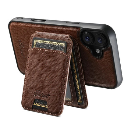 SUTENI H18 For iPhone 16 Plus Magnetic Case Cross Texture Leather+TPU Cover with Detachable Card Bag