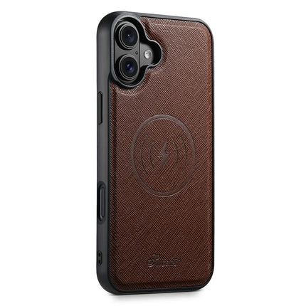 SUTENI H18 For iPhone 16 Plus Magnetic Case Cross Texture Leather+TPU Cover with Detachable Card Bag
