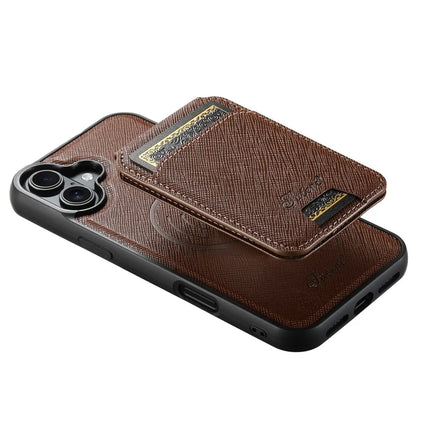 SUTENI H18 For iPhone 16 Plus Magnetic Case Cross Texture Leather+TPU Cover with Detachable Card Bag