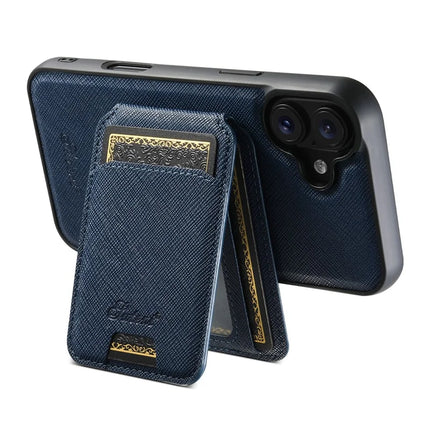 SUTENI H18 For iPhone 16 Plus Magnetic Case Cross Texture Leather+TPU Cover with Detachable Card Bag