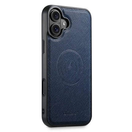 SUTENI H18 For iPhone 16 Plus Magnetic Case Cross Texture Leather+TPU Cover with Detachable Card Bag