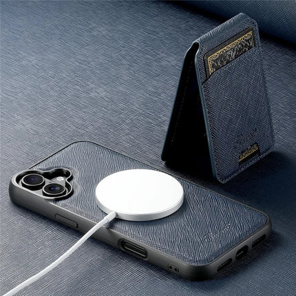 SUTENI H18 For iPhone 16 Plus Magnetic Case Cross Texture Leather+TPU Cover with Detachable Card Bag