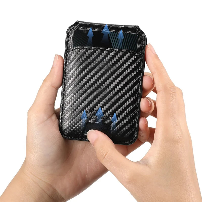 ShopCaseCart Premium Kickstand iPhone 16 Snap-on Protective cover Carbon Fiber Texture Leather+TPU Guard with Detachable Card Bag