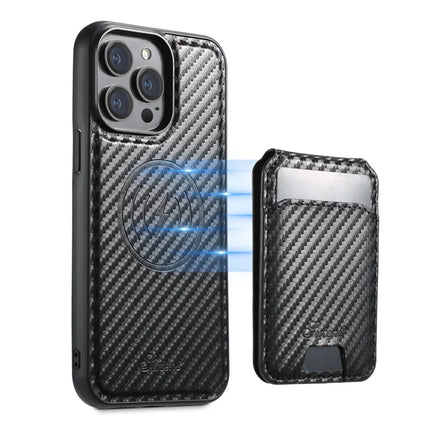 SUTENI H18 For iPhone 16 Pro Max Magnetic Case Carbon Fiber Texture Leather+TPU Cover with Detachable Card Bag