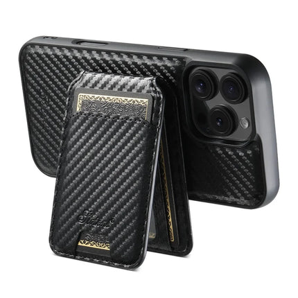 SUTENI H18 For iPhone 16 Pro Max Magnetic Case Carbon Fiber Texture Leather+TPU Cover with Detachable Card Bag