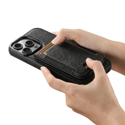 SUTENI H17 For iPhone 16 Pro Magnetic Case Leather+TPU Cross Texture Phone Cover with Detachable Card Bag