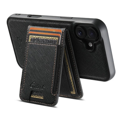 SUTENI H17 For iPhone 16 Plus Magnetic Case Leather+TPU Cross Texture Phone Cover with Detachable Card Bag