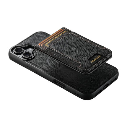SUTENI H17 For iPhone 16 Plus Magnetic Case Leather+TPU Cross Texture Phone Cover with Detachable Card Bag