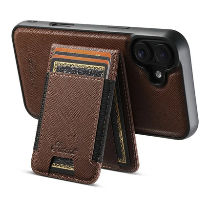 SUTENI H17 For iPhone 16 Plus Magnetic Case Leather+TPU Cross Texture Phone Cover with Detachable Card Bag