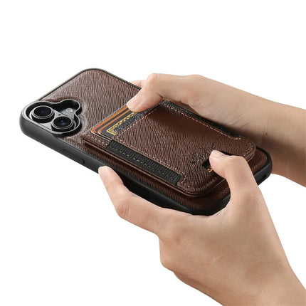 SUTENI H17 For iPhone 16 Plus Magnetic Case Leather+TPU Cross Texture Phone Cover with Detachable Card Bag