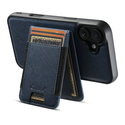 SUTENI H17 For iPhone 16 Plus Magnetic Case Leather+TPU Cross Texture Phone Cover with Detachable Card Bag