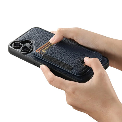 SUTENI H17 For iPhone 16 Plus Magnetic Case Leather+TPU Cross Texture Phone Cover with Detachable Card Bag
