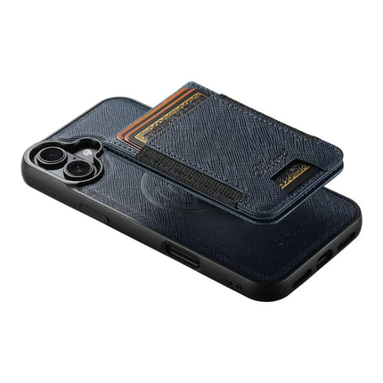 SUTENI H17 For iPhone 16 Plus Magnetic Case Leather+TPU Cross Texture Phone Cover with Detachable Card Bag