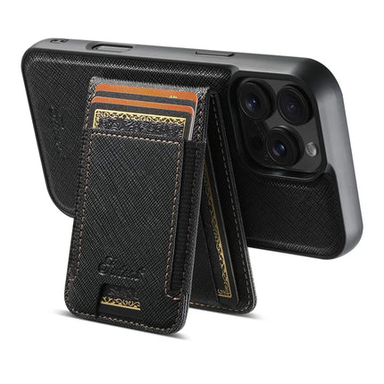 SUTENI H17 For iPhone 16 Pro Max Magnetic Case Leather+TPU Cross Texture Phone Cover with Detachable Card Bag