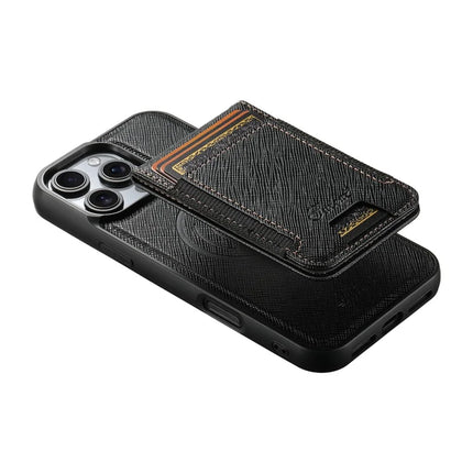 SUTENI H17 For iPhone 16 Pro Max Magnetic Case Leather+TPU Cross Texture Phone Cover with Detachable Card Bag