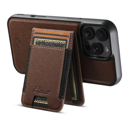 SUTENI H17 For iPhone 16 Pro Max Magnetic Case Leather+TPU Cross Texture Phone Cover with Detachable Card Bag