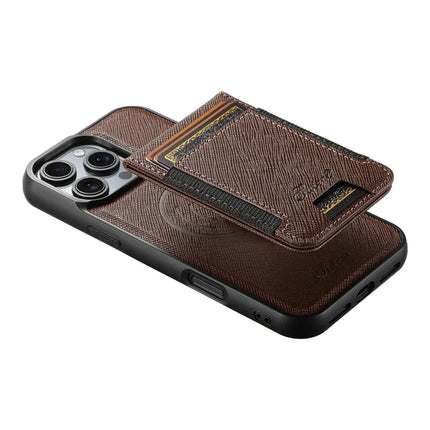 SUTENI H17 For iPhone 16 Pro Max Magnetic Case Leather+TPU Cross Texture Phone Cover with Detachable Card Bag