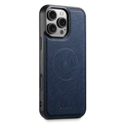 SUTENI H17 For iPhone 16 Pro Max Magnetic Case Leather+TPU Cross Texture Phone Cover with Detachable Card Bag
