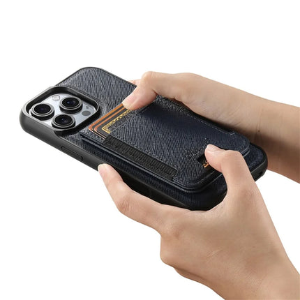 SUTENI H17 For iPhone 16 Pro Max Magnetic Case Leather+TPU Cross Texture Phone Cover with Detachable Card Bag