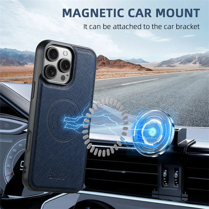 SUTENI H17 For iPhone 16 Pro Max Magnetic Case Leather+TPU Cross Texture Phone Cover with Detachable Card Bag