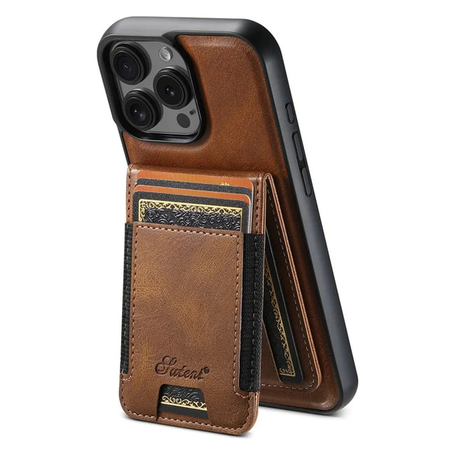 SUTENI H17 For iPhone 16 Pro Max Case Compatible with MagSafe Card Holder Kickstand Phone Cover - Brown