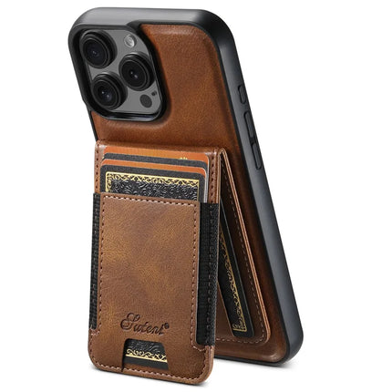 SUTENI H17 For iPhone 16 Pro Case Compatible with MagSafe Card Holder Kickstand Phone Cover - Brown