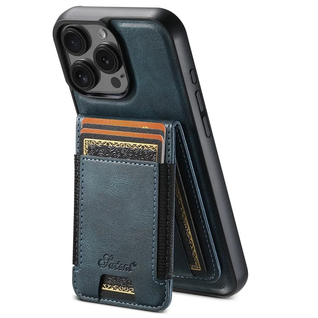 SUTENI H17 For iPhone 16 Pro Case Compatible with MagSafe Card Holder Kickstand Phone Cover - Blue