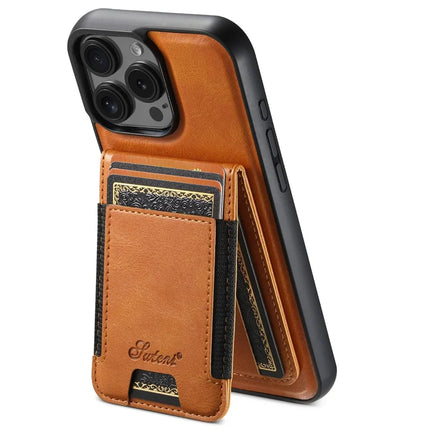 SUTENI H17 For iPhone 16 Pro Case Compatible with MagSafe Card Holder Kickstand Phone Cover - Khaki